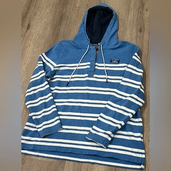 Men’s L.L. Bean XL Nautical Half Button Pullover Sweater Navy Hooded Soft Cotton - Picture 8 of 8